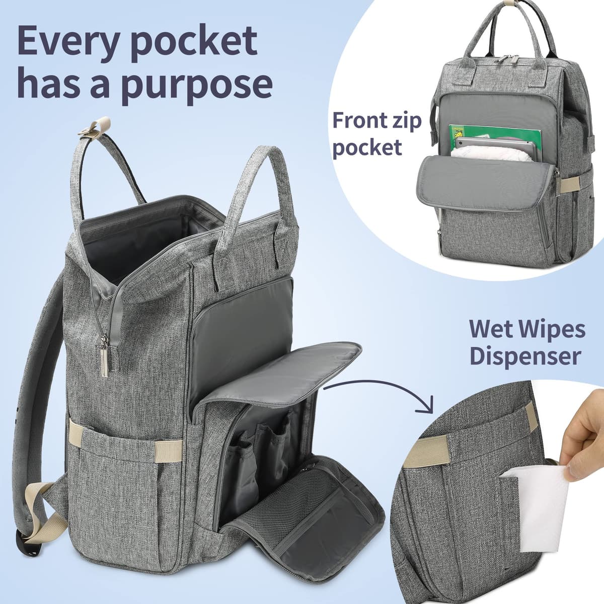 Pomelo Best Baby Changing Backpack Stylish Multifunctional Large Nappy Baby Bag with Changing Mat and Stroller Straps — view 6