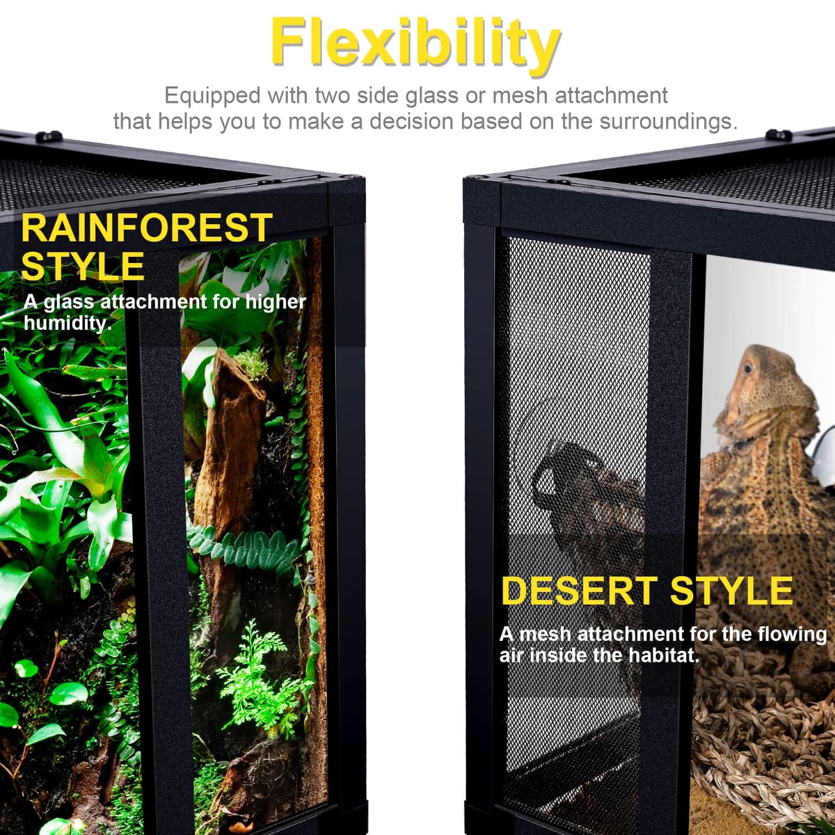 32 Gallon Professional Glass Terrarium 24"x18"x18" Durable Reptile Habitat Tank with Heat Resistant Aluminum Alloy Frame, Dual Front Swinging Doors for no Jam by Sand and Other Debris — view 3