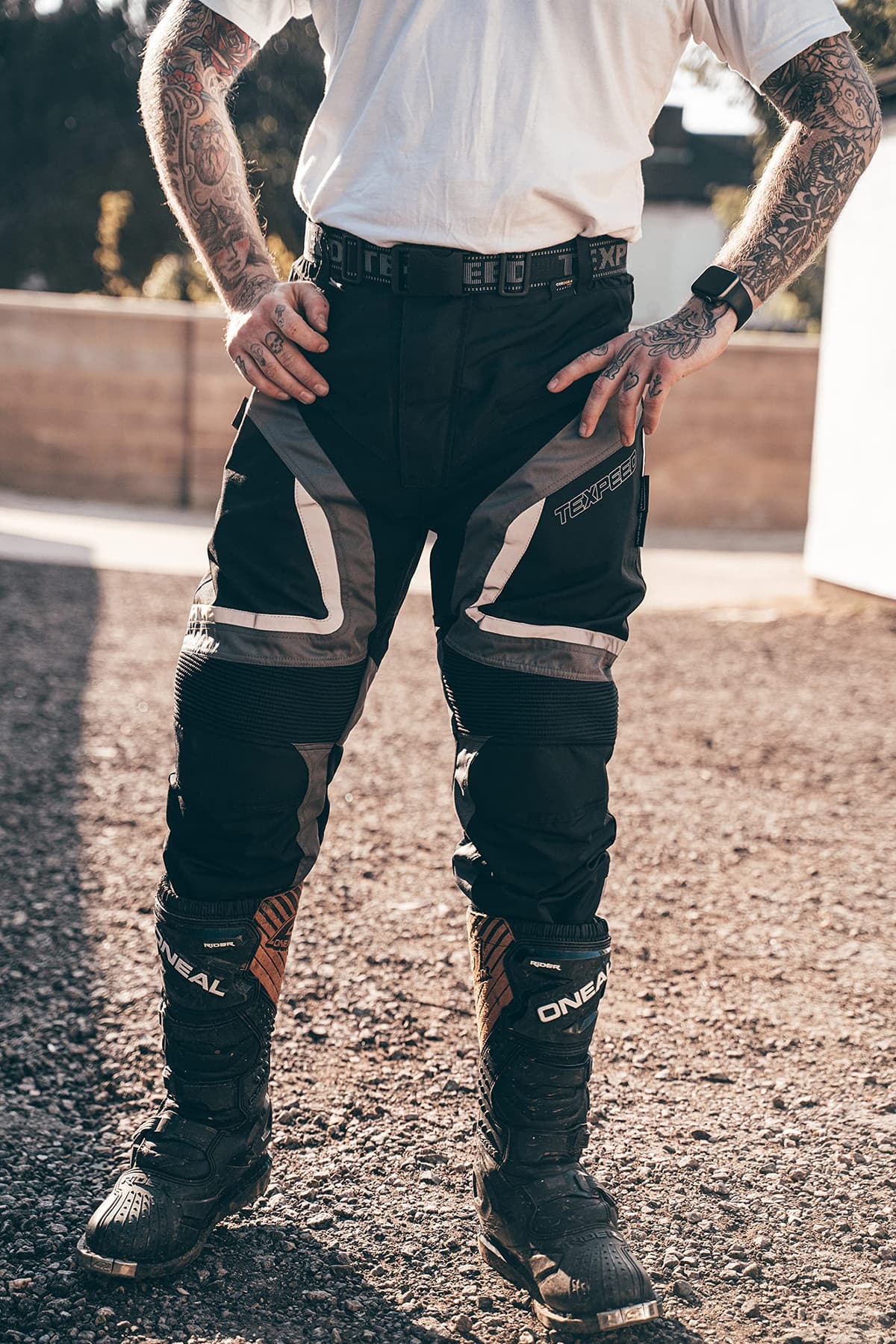 Texpeed Motorcycle Biker Trousers Mens Motorbike Waterproof Textile Cordura Pants With Protective CE Armour (EN 1621-1) Grey - 34W / 30L — view 2
