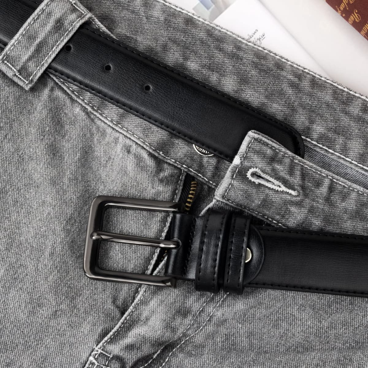 maikun Black Leather Belts for Men,Mens Belts Leather Black — view 5