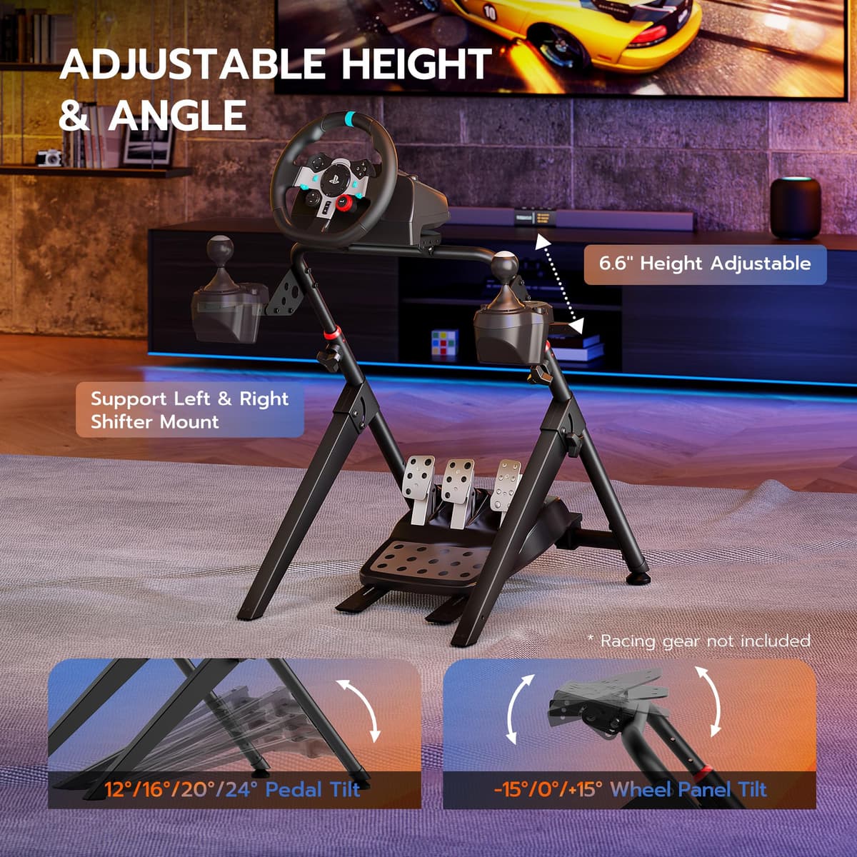 ARES WING Soporte para volantes compatible con Fanatec, Thrustmaster, Logitech, Moza – Cabina de SIM Racing plegable para volantes de juego – Soporte de volante inclinable para PS4, Xbox, PC — view 3