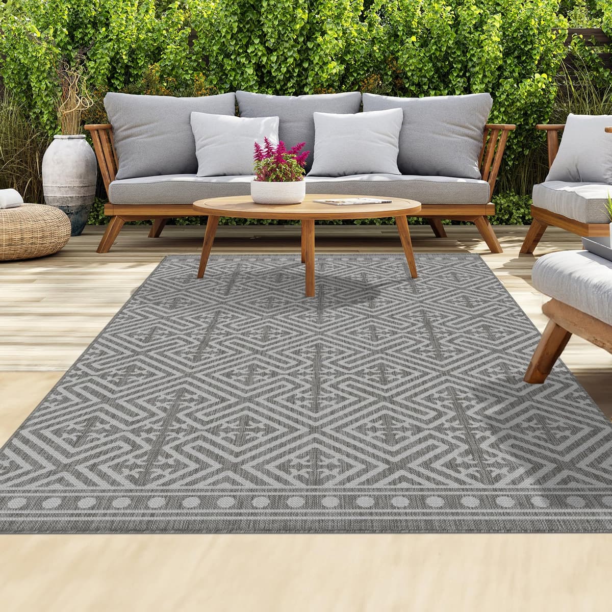 homeart Outdoor Rugs | Easy-Cleaning Indoor & Outdoor Area Rugs for Porch, Deck, Balcony, Garden, Picnic, Kitchen, Hallway | UV & Weather-Resistant Large Patio Rug Mats | Green Cream, 80 x 150 cm — view 21