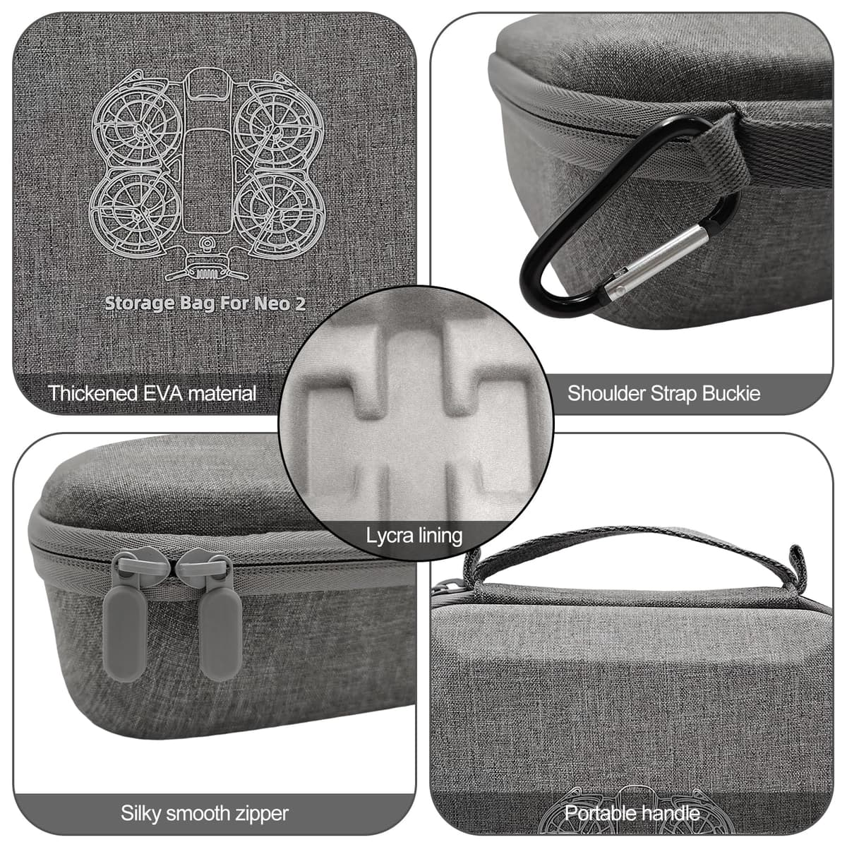 Neo 2 bolsa, carcasa dura portátil para DJI Neo 2 Drone, Maleta Drones Accesorios para DJI Neo 2, Gris Bolsa Estuche Portátil Ligero y Compacto — view 5