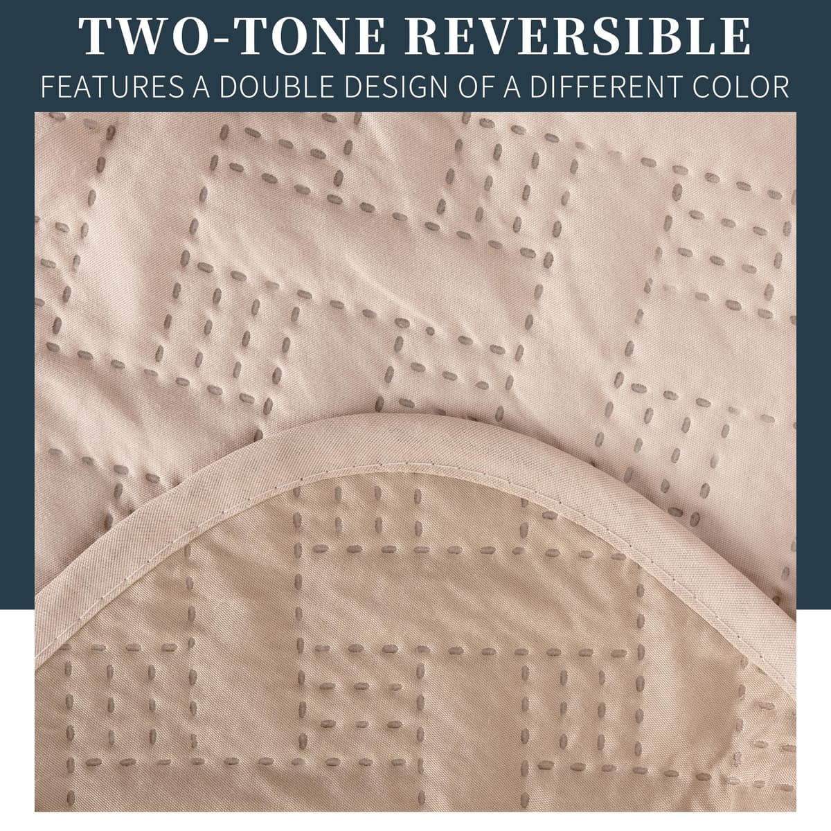 Colcha Boutis para Primavera y Verano Bicolor Reversible Liso de Color Beig + 2 Funda Cojin 50x70 cm - Colcha Ligera Fina Entretiempo (Cama 135, 220x260cm) — view 3