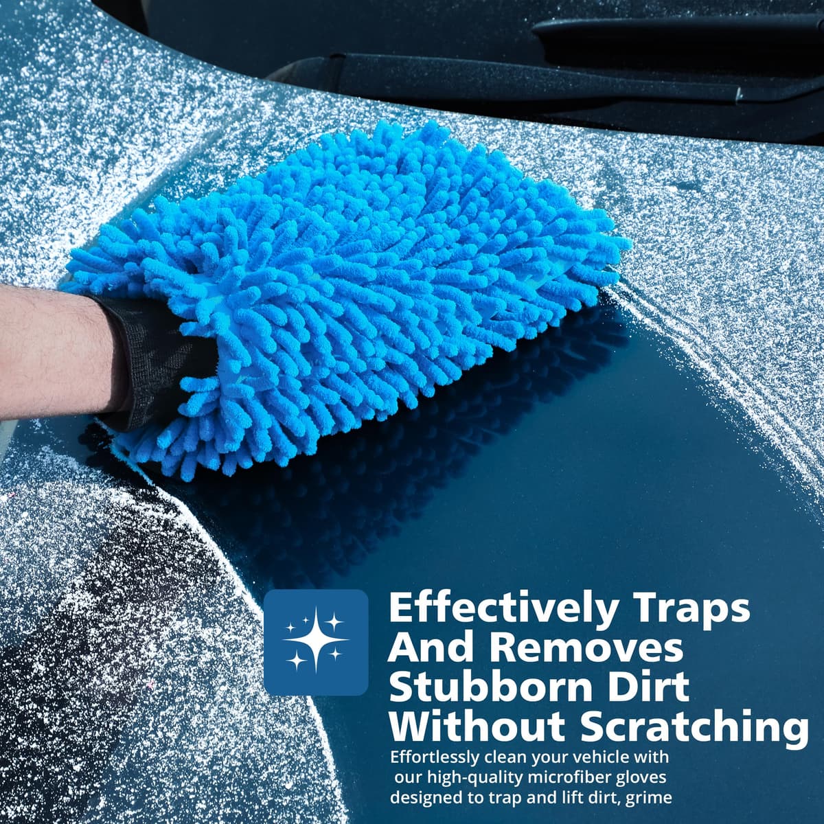 Microfibre Car Wash Mitt - Ultra-Soft, Super Absorbent & Scratch-Free Wash Mitt Glove for Car Washing, Lightweight & Durable, Safer Than Sponge & Wash Cloths, Effectively Traps Dirt-2 Pack — view 4