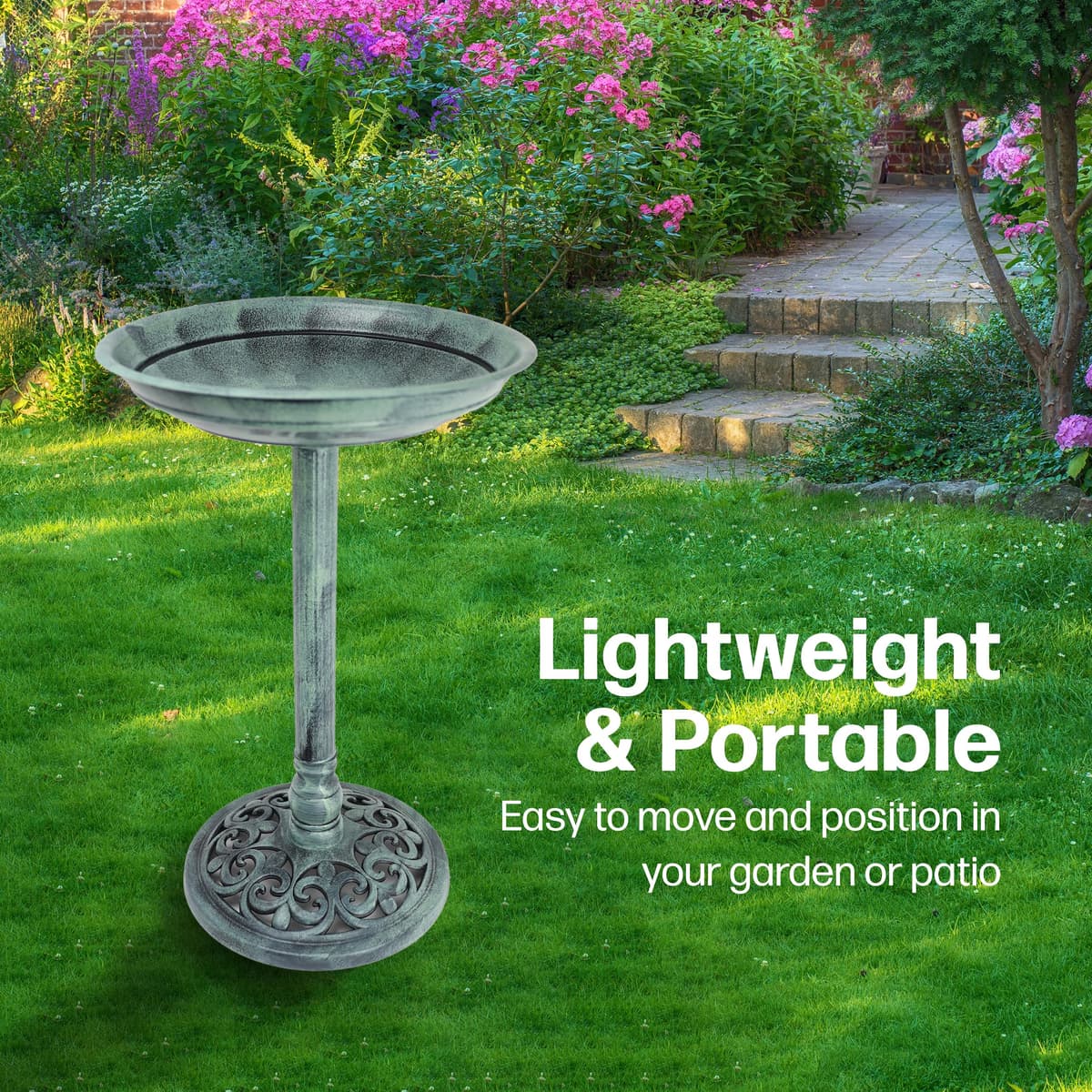 DIVCHI Bird Bath for Garden Freestanding Birdbaths Wild Birds Baths Feeder Bowl Pedestal Birdbath for Outdoors Patio Yard & Lawn Décor (Light Green Classic Bird Bath) — view 3