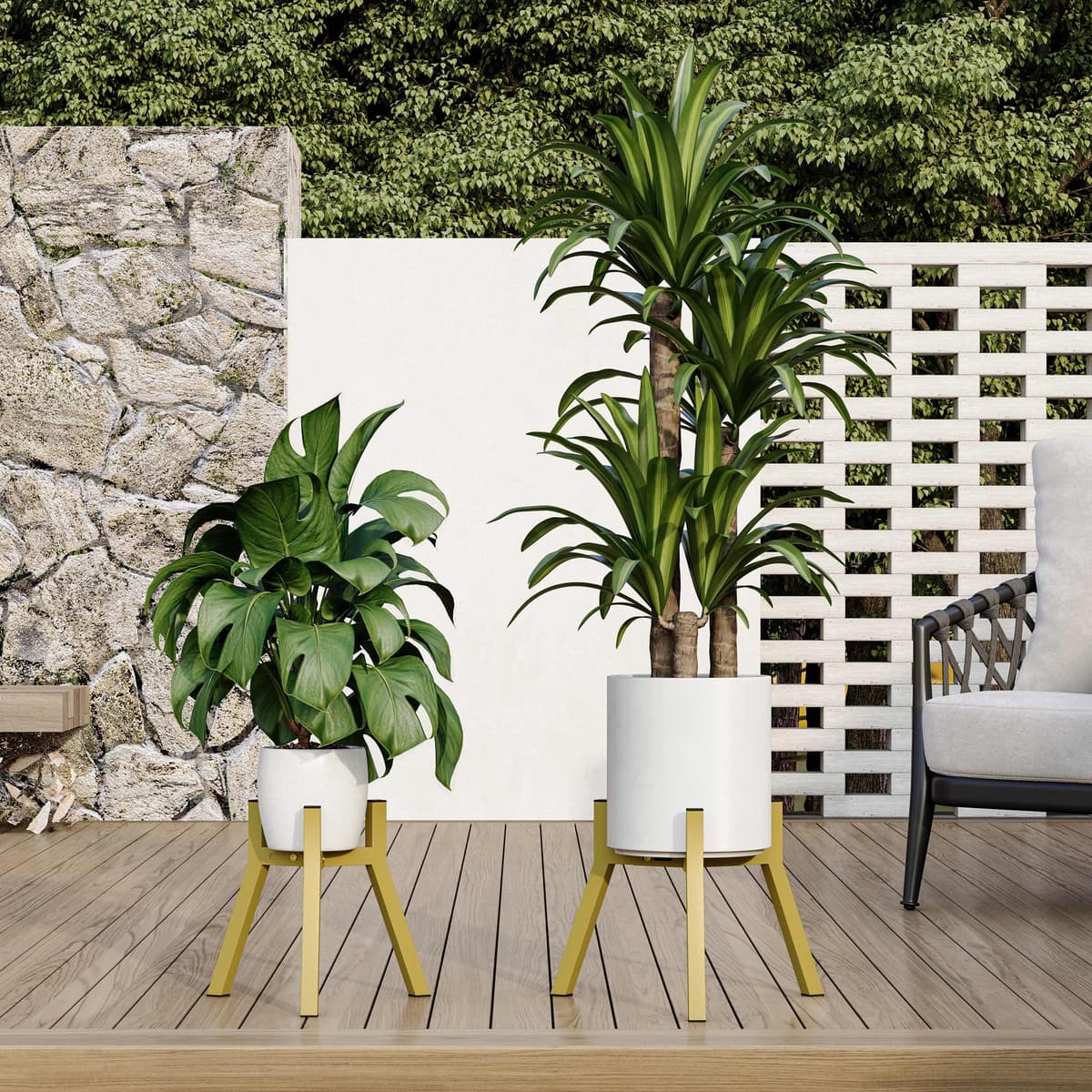 Juego de 2 Soportes Para Plantas y Maceteros Decorativos de Interior Ajustables de Metal Apto Para Macetas de Diferentes Tamaños Amarillo dorado PS-007GY-2 — view 4