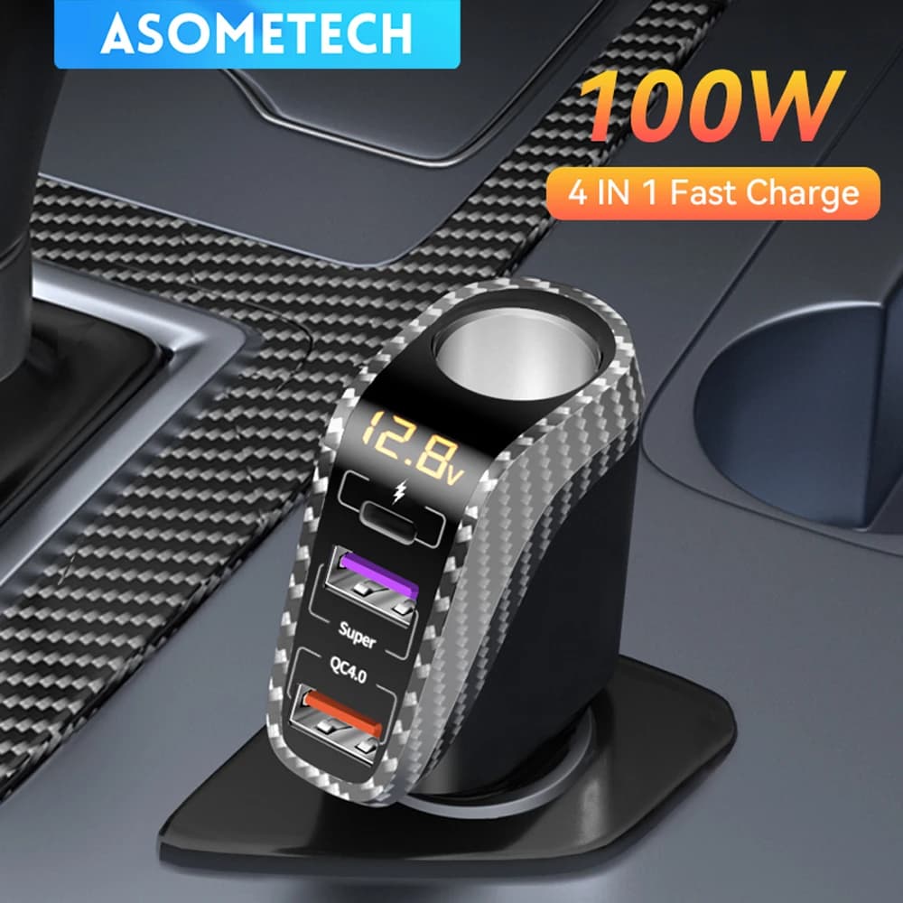 100W USB Car Charger Quick Charge QC3.0 QC4.0 PD3.0 SCP 4 IN 1 Car Super Fast Charging for IPhone 12 13 Xiaomi Huawei Samsung
