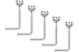 Clear Crystal Nose Studs PACK OF 5 STERLING SILVER Thin 0.6mm Bar L SHAPE