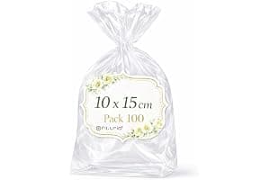 Ofituria Bolsas Celofán Transparente 10 x 15 cm, Bolsas Transparentes para Chuches y Regalos – Bolsas Plastico Transparente para Cumpleaños Infantiles, Galletas y Detalles, 1 Pack (100 Bolsas)
