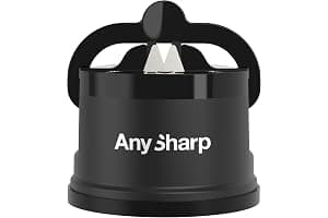 AnySharp Knife Sharpener, Hands-Free Safety, PowerGrip Suction, Safely Sharpens All Kitchen Knives, Ideal for Hardened Steel & Serrated, World's Best, Compact, One Size, Black