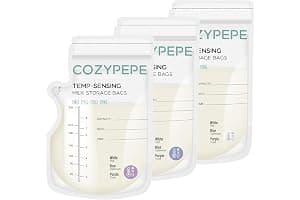 100 Pcs Breastmilk Storage Bags, 8oz/250ml Breast Milk Storing Bag with Pour Spout, Temperature-Sensing Color Change Milk Bag for Convenient Breastfeeding, No Leak Presterilized for Freezer