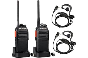 Retevis RT24 Walkie Talkie PMR446 License-free Professional Two Way Radio 16 Channels Walkie Talkies Scan TOT with USB Charger and Earpieces,Adults (Black, 1 Pair)