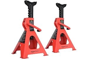 Amazon Basics Steel Jack Stands, 2 Ton (1.8 metric Ton) Capacity - 1 Pair, Red,Black