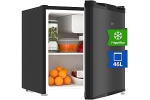 CHIQ Frigorífico Minibar capacidad 46L, Compresor incorporada, Botellero y Compartimiento Congelador, Control de Temperatura regulable, Bajo Nivel de ruido, Puerta Reversible, Color Negro