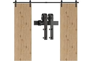 Kit de herrajes para puerta corredera de madera de granero de 335 cm para puertas dobles