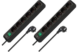 Brennenstuhl Set Eco-Line de 2 Unidades, Regleta de 6 Tomas (múltiples Tomas con Contacto de protección, Mayor protección con