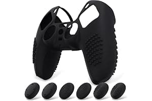 eXtremeRate PlayVital Funda de Silicona para ps5 Mando - Carcasa Protectora con 6 Tapas de Joysticks, Impermeable, Resistente y Antideslizante, Funda de Goma Suave para ps5, 3D Tachonado (Negro)