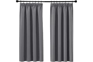 PONY DANCE Pencil Pleat Blackout Curtains Grey Thermal Insulated Curtains 46x54 Inch Drapes for Bedroom, Kitchen, Short Window Curtains with Hooks for Track Rail, W46 X L54, 2 Panels