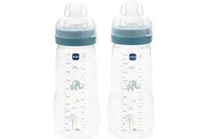 MAM Easy Active Baby Bottle with Fast Flow MAM Teats Size 3, Twin Pack, Baby Feeding, 330 ml, Blue (Designs May Vary)