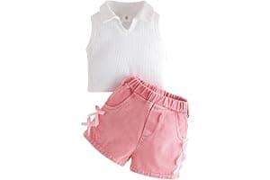 Eqenkely Ropa para Niña Recién Nacida Top Camisa de Sin Mangas y Pantalones Cortos Vaqueros Conjunto Traje de Verano para Bebé