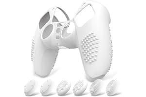 eXtremeRate PlayVital Funda de Silicona para ps5 Mando - Carcasa Protectora con 6 Tapas de Joysticks, Impermeable, Resistente y Antideslizante, Funda de Goma Suave para ps5, 3D Tachonado (Blanco)