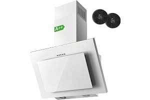 Campana Extractora 60 cm, TopStrong Clase A++ Campana Cocina Decorativa 60 cm Blanco con Filtro Carbono, Evacuación al Exterior & Recirculación Interna, Bajo Consumo, 350m³/h, 3 Niveles, LED