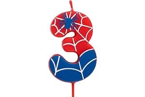 OH YEAH - Velas de Número 3 Arañas para Tartas - Números 0 a 9-6 cm - Perfectas para Tartas Infantiles - Color Rojo y Azul con Telarañas y Araña - Vela Cumpleaños Infantil - Fiesta Telarañas