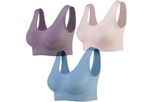 Lemef 3-Pack Seamless Sports Bra Wirefree Yoga Bra with Removable Pads for Women