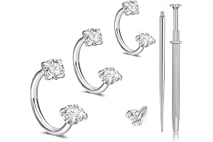 Nymora Anillo de Nariz de Plata 18G 3 Piezas (6mm 7mm 8mm) Piercing de Herradura de Circonio, Anillo de Piercing de Labios y Anillo de Helix con Herramienta de Agarre para Mujeres