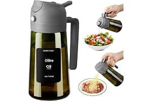 SWEET VIEW Dispensador de aceite de oliva y pulverizador de aceite, vertedor de aceite de vidrio a prueba de luz de 470 ml para cocina, freidora de aire, cocina, ensalada y barbacoa