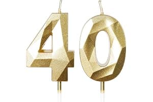 40th Birthday Gold Candles - Number 40, Happy Birthday, Cake Topper Decorations for Party & Anniversary Celebrations