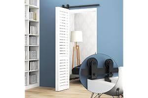 TSMST 76,3 cm/2,5 ft Bi-Fliegue Sistema completo de puerta corredera, ahorro de espacio para 2 puertas, lisa y silenciosa en forma de T (sin puerta)