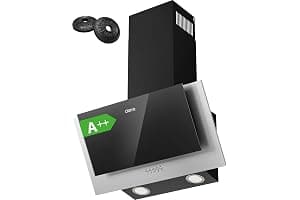 CIARRA CBCB6736C Angled Cooker Hood 60cm with CBCF002X2 Carbon Filters Recirculating & Ducting LED Lights Black Painting&Tempered Glass Wall Mounted Range Hood 600mm Kitchen Extractor Fan