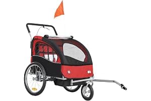 HOMCOM 2 Seat Bike Trailer for Kids, Baby Bike Stroller with 5 Point Harness, Child Bicycle Trailer with Safety Flag, Reflectors, Windproof Curtain, for 18+ Months, Red