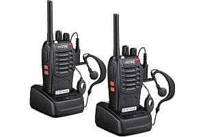 eSynic 2PCS Walkie Talkies de Larga Distancia con Auriculares Walkie-Talkie Profesional 16 Canales 1500mAh con Cargador USB Soporta VOX para Sobrevivir en el Campo Ciclisimo
