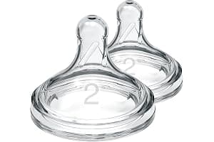 Dr. Brown’s Natural Flow Level 2 Wide-Neck Baby Bottle Silicone Teat, Medium Flow, 3m+, 100% Silicone Bottle Teat, 2-Pack