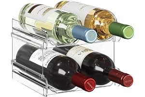 Lifewit Botellero apilable de plástico para Nevera, Armario, encimera, Soporte para Botellas de Vino, Organizador de Botellas de Agua para Nevera, despensa, Capacidad para 4 Botellas,Transparente