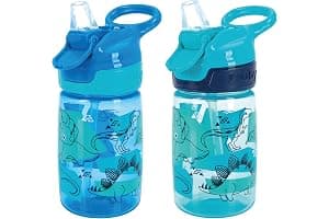 Nuby Incredible Gulp Water Bottle - No Spill Active Toddler Sippy Cup | 360ml / 12oz | Carry Handle | Dishwasher and Microwave Safe | Suitable Beaker for 18 Months Plus (Dinosaurs, Pack of 2)