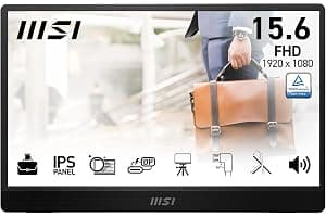 MSI Pro MP161 E2U Monitor portátil Full HD de 15,6", Panel IPS 1920 x 1080, 60 Hz, Pantalla Agradable a la Vista (PC, portátil, móvil), Altavoces, chasis y Soporte, Mini-HDMI 2.0b, 2 x USB Type-C