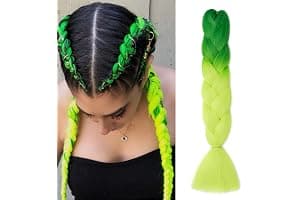 Gairyan Extensiones de Pelo Trenzas Africanas 1 Paquete 24" Pelo Sintetico Para Trenzas Natural Crochet Braiding Hair (Verde Oscuro-Verde Amarillo)