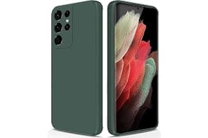 GiiYoon Case Compatible with Samsung Galaxy S21 Ultra 5G, Silky-Soft Touch Full-Body Protective Phone Silicone Case, Shockproof Cover with Microfiber Lining, green