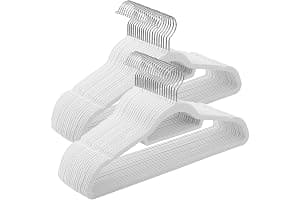 SONGMICS Percha de Terciopelo, Juego de 50, Antideslizantes, con Barra Corbata y Gancho Negro, 0,6 cm Espesor, Ahorra Espacio, 43,5 cm Largo, Abrigo Pantalón, Blanco Nube y Plata CRF020W02