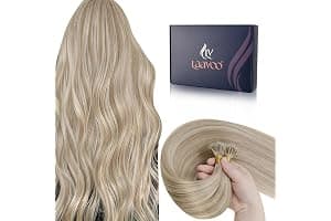 LaaVoo Nano Beads Hair Extensions Human Hair Nano Hair Extensions Blonde Invisible Nano Ring Straight Remy Highlight Medium Blonde Real Hair 50g 50s 14 Inch #18/613