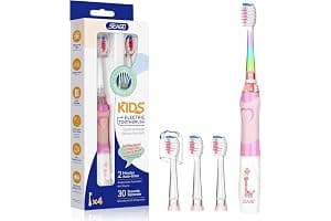 Seago Cepillo de Dientes Infantil Eléctrico Para Niños 3–12 Años Kids Con Luz de Colores,Temporizador Inteligente de 2 minutos,4 Cabezales Suaves SG-EK6/SG-977 (Rosa)