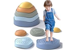 Lehoo Castle Piedras de Equilibrio para Niños,6 pcs Antideslizante Piedras de Paso para Niños, Juego de Equilibrio Exterior, Desarrollo Sensorial y Coordinación, Curso de Obstáculos