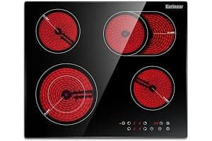 Karinear Placa Vitrocerámica 4 Fuegos, 60cm Placa Cocina con a Ampliar Placa Cocción Eléctrica, Vitroceramica Encastrable 6600W, Control Temporizador, Sin Enchufe