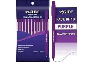 Eziglide 10-Pack Ballpoint Purple Pen Set - Medium Point 1.0mm for Effortless Writing & Comfortable Grip - Ball Point Pens Ideal for School, Exams, Home or Work Stationery Supplies