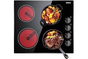 Karinear Ceramic Hob, 60cm Built-in 4 Zones Ceramic Hob with Konb Control 6000W, Hard Wired, No Plug Included