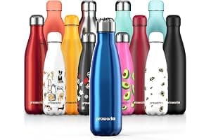 Proworks Botellas de Agua Deportiva de Acero Inoxidable | Cantimplora Termo con Doble Aislamiento para 12 Horas de Bebida Caliente y 24 horas de Bebida Fría - Libre de BPA - 1L - Azul Metalizado
